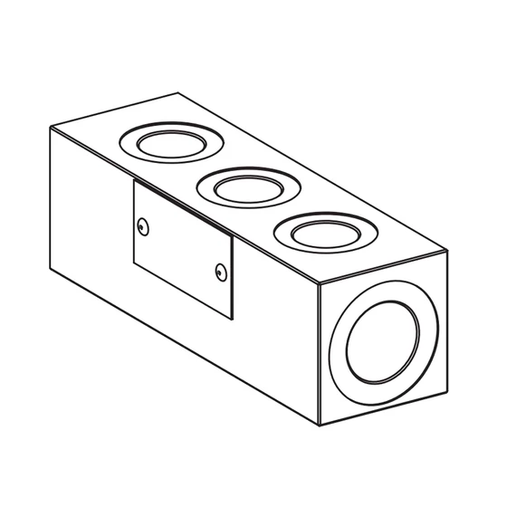 Elosztótömb - G3/4" - G1/2" - 1x3 + táp Elosztótömb - G3/4" - G1/2" - 1x3 + táp