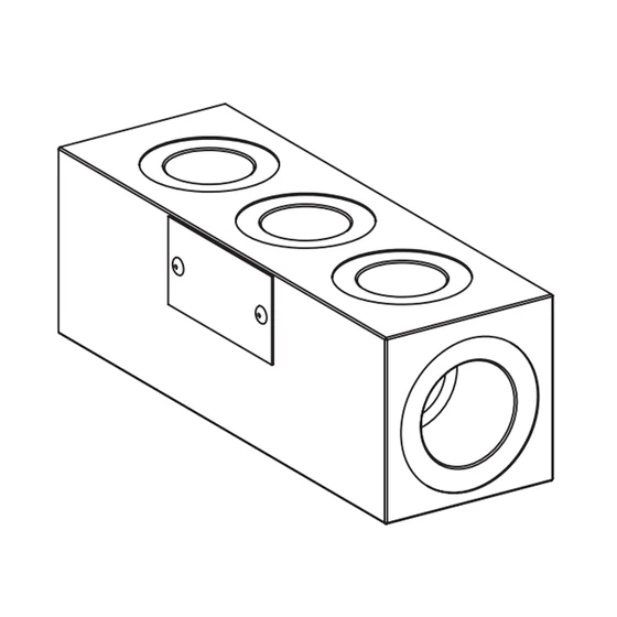 Elosztótömb - G1" - G3/4" - 1x3 + táp Elosztótömb - G1" - G3/4" - 1x3 + táp