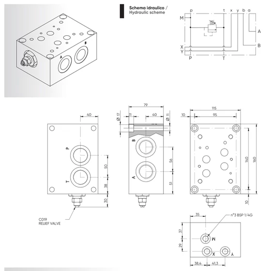 Kép 2/2 - Alaplap - NG25 - acél - oldalsó - 10-250bar - G1.1/4"
