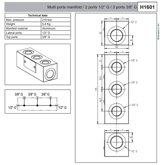 Picture 2/2 -Manifold - G1/2" - G3/8" - 1x3 + inlet