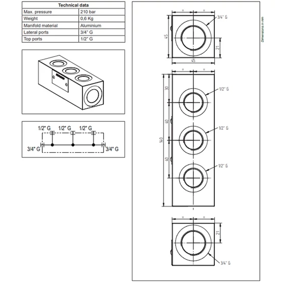 Picture 2/2 -Manifold - G3/4" - G1/2" - 1x3 + inlet 