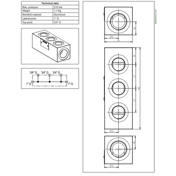 Picture 2/2 -Manifold - G1" - G3/4" - 1x3 + inlet