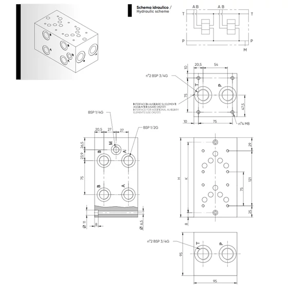 Kép 2/2 - Sorblokk - NG10 - 3 tagos - acél - oldalsó - G1/2"