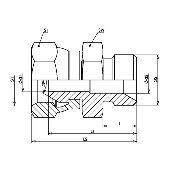 Picture 2/2 -Tube Coupling (EGE-BSP) - G1/2" - G1/4"holl