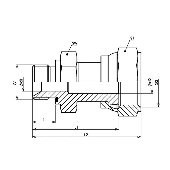 Picture 2/2 -Tube Coupling - (EGE-R) - ORFS 1.3/16" - G3/4"