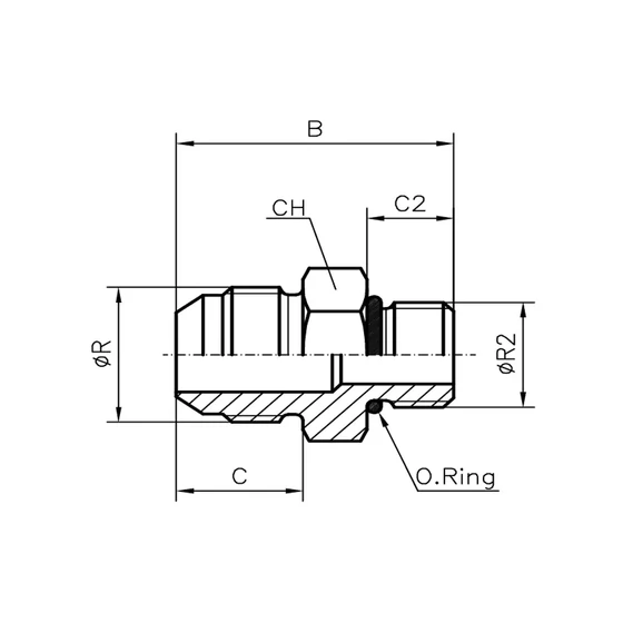 Picture 2/2 -Tube Coupling - (GE-UNF) - JIC 7/16"-20 - UNF 9/16"