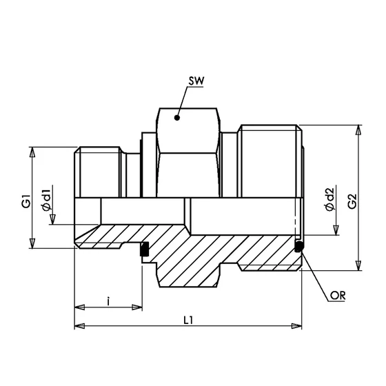 Picture 2/2 -Tube Coupling - (GE-R) - ORFS 11/16"-16 - G3/8"