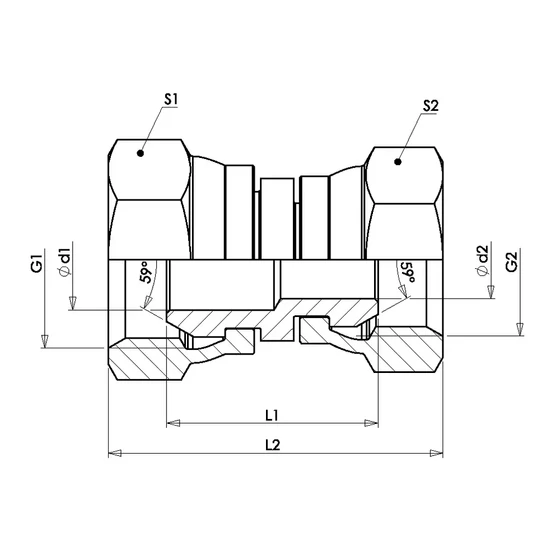 Picture 2/2 -Tube Coupling (GZ-BSP) - (H-H) - G1/2" - G3/8"