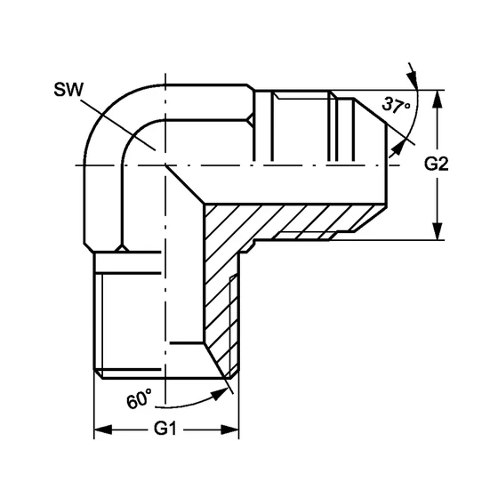 Picture 2/2 -Tube Coupling - (W) - JIC 3/4"-16 - G3/8"
