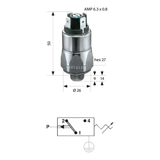 Picture 2/2 -Pressure switch - 010-050 bar - G1/4" - NO/NC - 0180 459 03 1 009