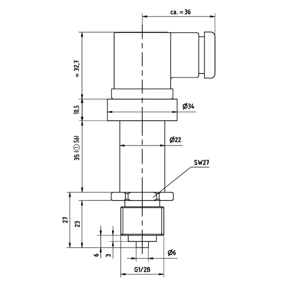 Picture 3/3 -Pressure Sensor - 250 bar - 4-20mA - G1/2" - DIN - DMU 02 0/250
