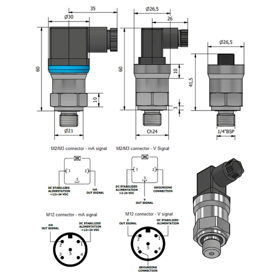 Picture 3/3 -Pressure Sensor - 600 bar - 0..10V - G1/4" - DIN - TR49.6.3/M3