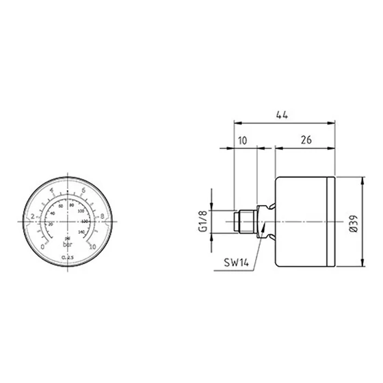 Picture 2/2 -40 16 bar 1/8"H Manométer - PAXM4001618H00 rajz