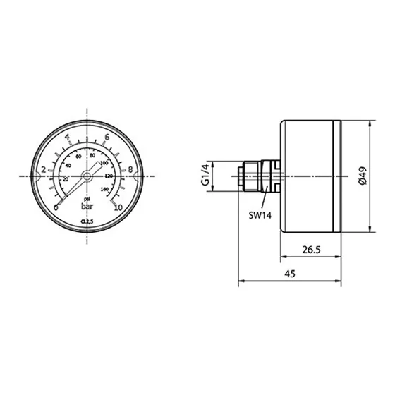 Picture 2/2 -50 16 bar 1/4"H Manométer - PAXM5001614H00 rajz