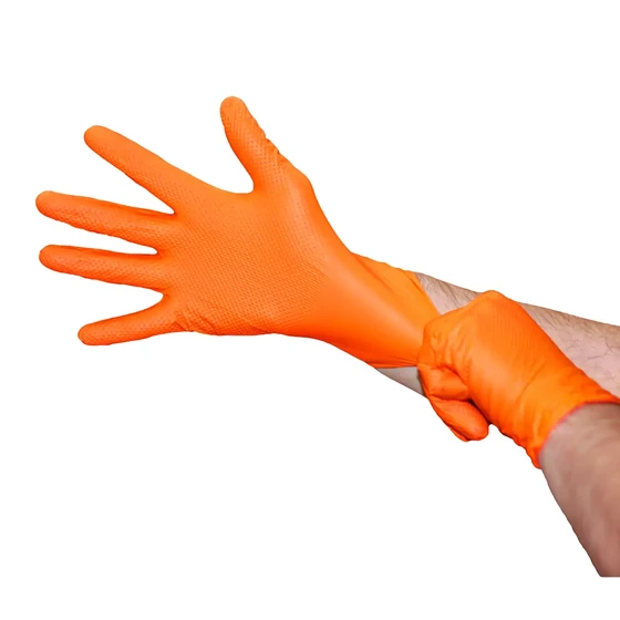 Picture 3/3 -Hydroscand Nitrile Gloves Orange Grip 90 pack size XL