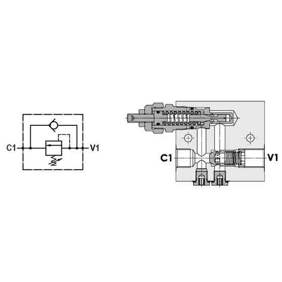 Picture 2/2 -Sequence valve - inline - G1/2" - 50-220bar - FPSQ-D-70-CB-R1/2-S-10 - steel