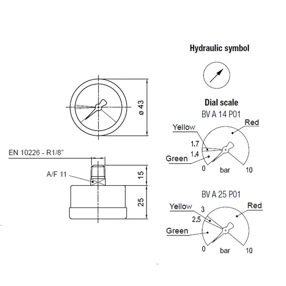Kép 3/3 - Eltömődésjelző visszafolyóági - vizuális - R1/8" H - 1,4bar - [BVA]